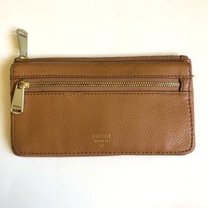 Fossil Tan/Brown Leather Gold Accent Bifold Wallet